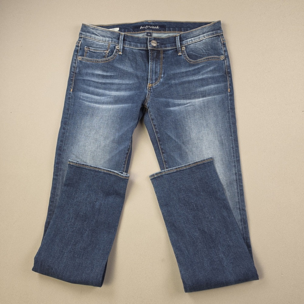Driftwood Audrey Jeans Women's 28 Dark Blue Straight Leg Stretch Denim Whiskered